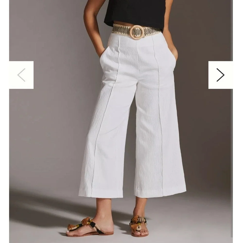 Maeve PINK Textured Wide Leg Pants Flowy High Waisted Casual Dressy Brunch Work - Picture 1 of 7